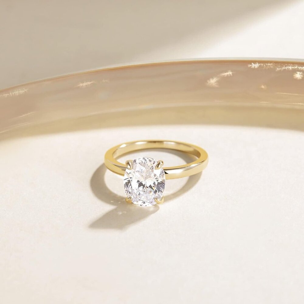 3CT 925 Sterling Silver Engagement Rings Oval Cut Solitaire Cubic Zirconia CZ We - Picture 3 of 6